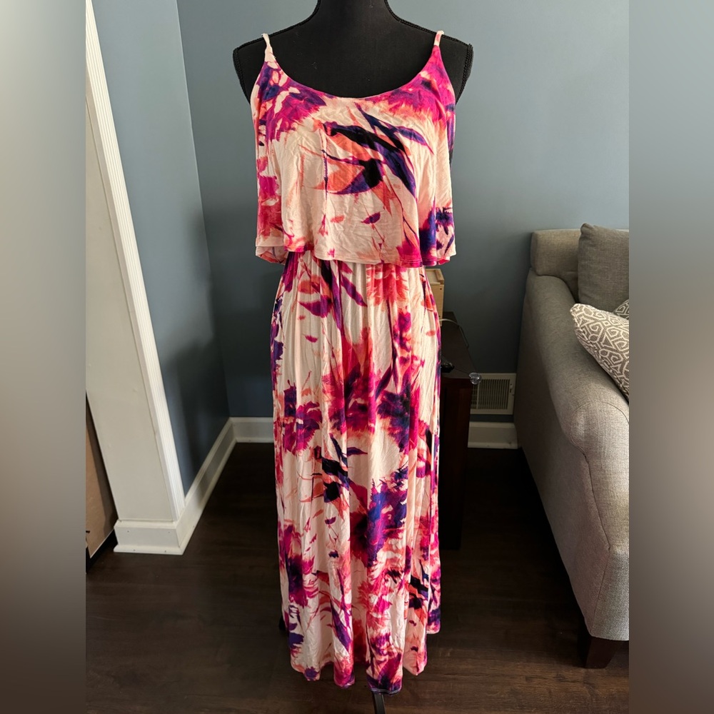 Pink floral maxi dress
